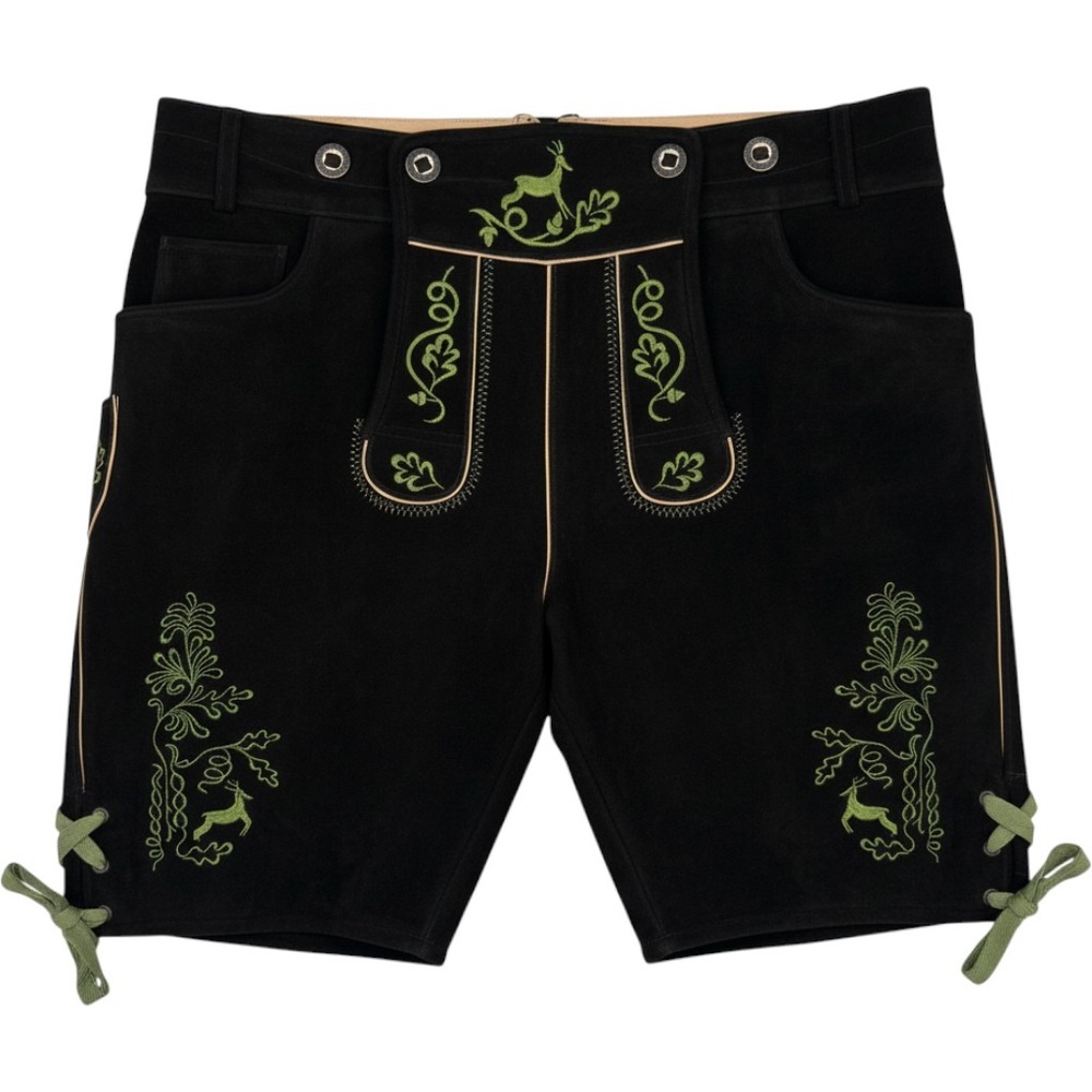 Mens Black Suede German Bavarian Lederhosen Shorts Oktoberfest Size 42 Deer